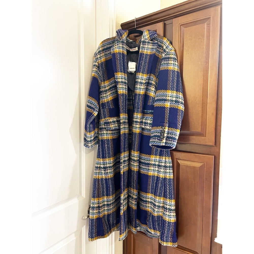 NWT Free People Micah Herringbone Plaid Long Coat - Picture 3 of 5